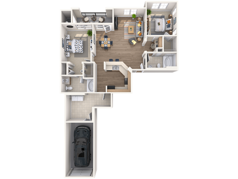 Floor plan for 2 beds, 2 baths, 1086 sqft